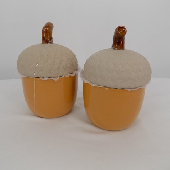 Set of 2 Ashland Heirloom Harvest Decorative Acorn Shaped Yellow Container New - Picture 2 of 8